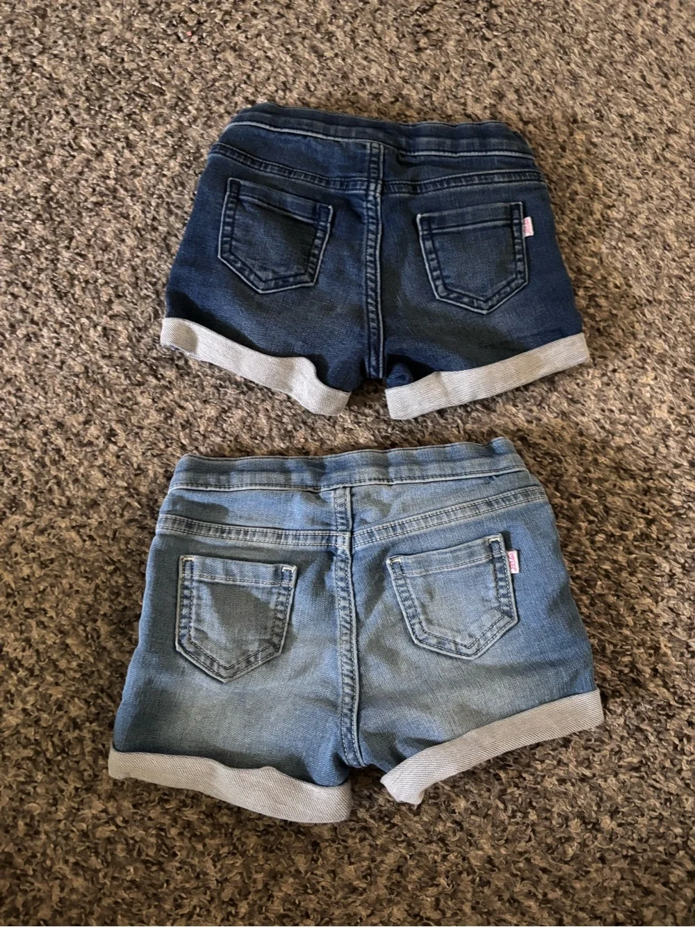 Ruffle Butts Denim Roll-Cuff Shorts - Dark Blue & Light Blue